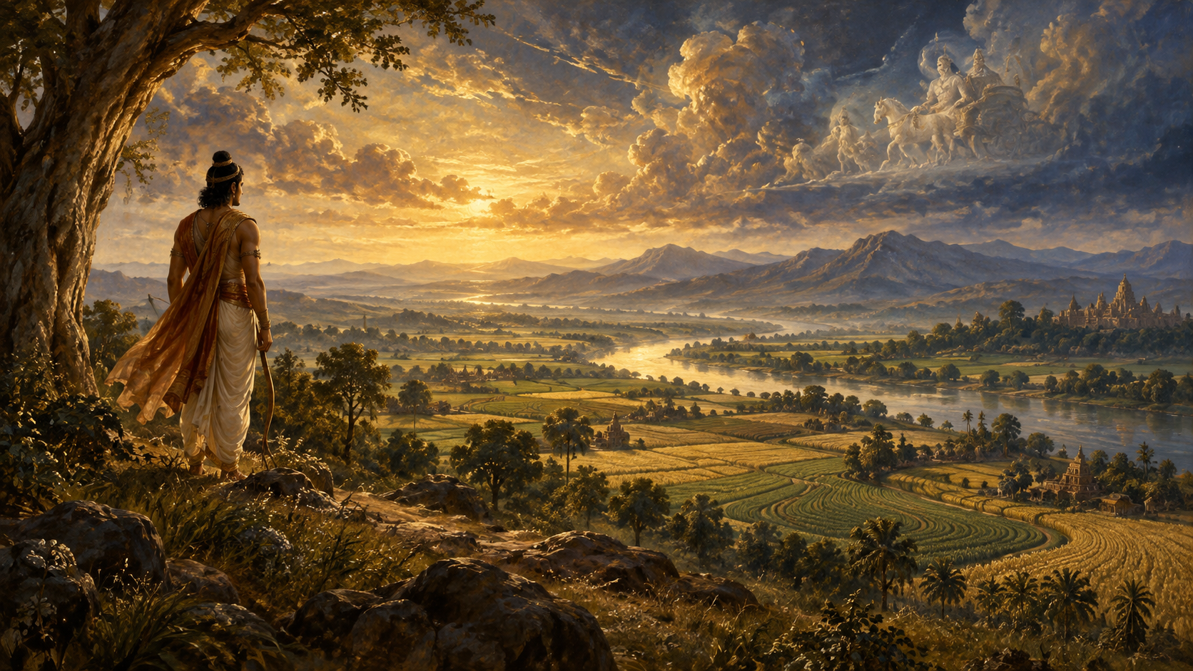 A solitary witnessing figure stands before a vast field beneath the open sky.